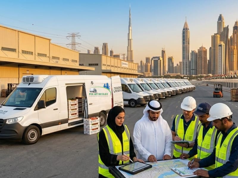 Polar Freights refrigerated chiller van providing cold transportation services in Sharjah UAE.