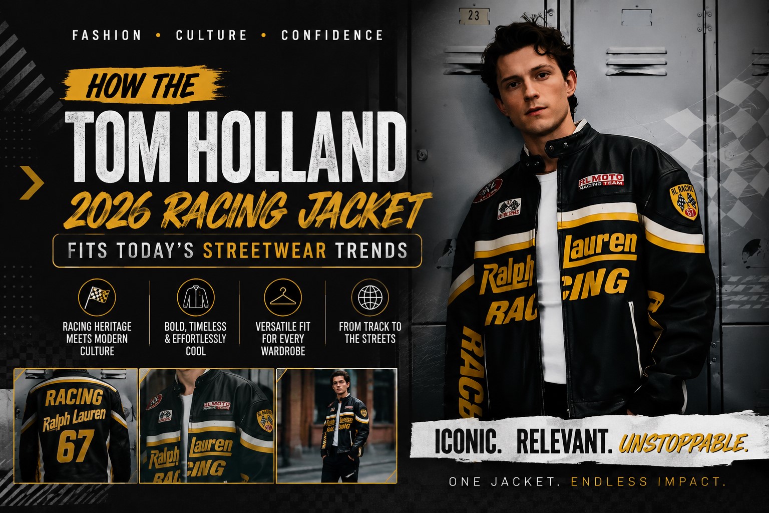 Esquire UK Magazine 2026 Tom Holland Black Racing Leather Jacket