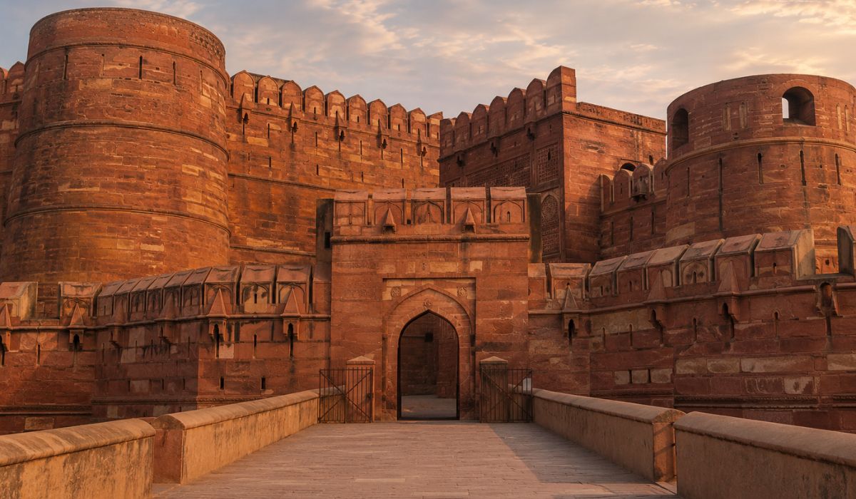 Agra Fort sandstone walls and gateway