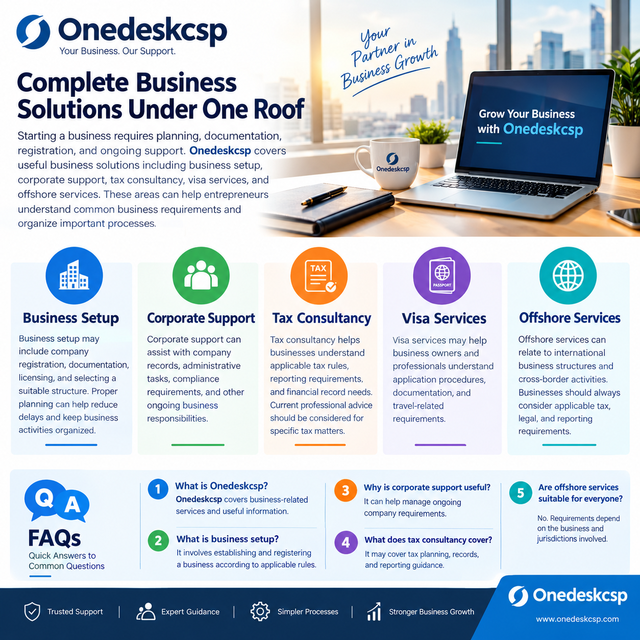Explore Onedeskcsp to understand business setup, corporate support, tax consultancy, visa services, and offshore services for informed business decisions and growth